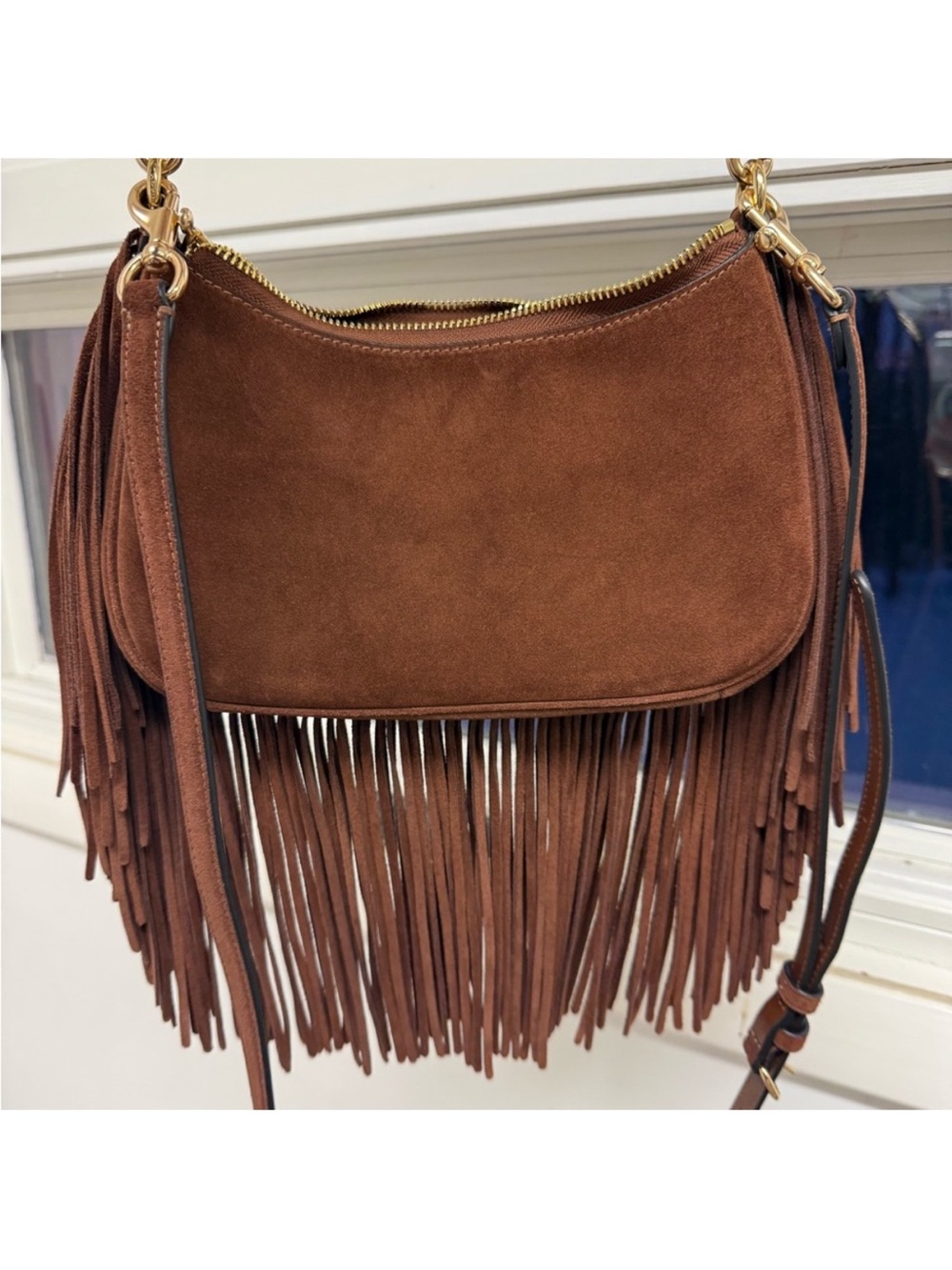 COACH warm Brown Suede Fringe Shoulder Bag and crossbody bag. NWT - Picture 2 of 8